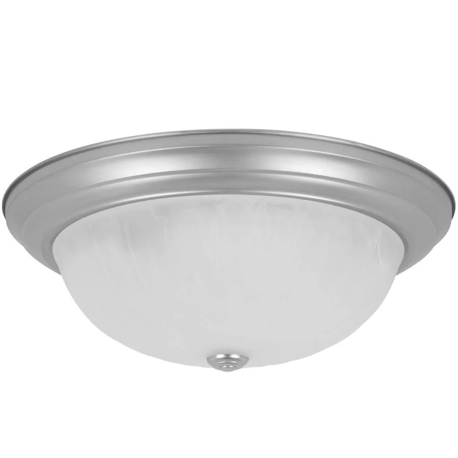 Sunlite DBN13 Dome Flush Mount, 13-1/4", Brushed Nickel, Alabaster Glass, 2-Light