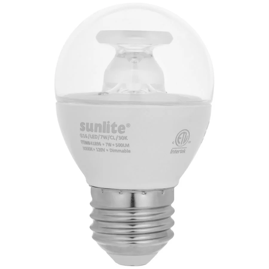 Sunlite G16 LED Globe Bulb, 7W, Clear Finish, 3000K, E26 Medium Base, Dimmable, 120V, 6-Pack