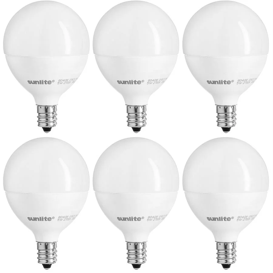 Sunlite G16.5 LED Globe Bulb, 5W, 40W Equivalent, Dimmable, E12 Candelabra Base, Frosted, 2700K, 120V, 6-Pack
