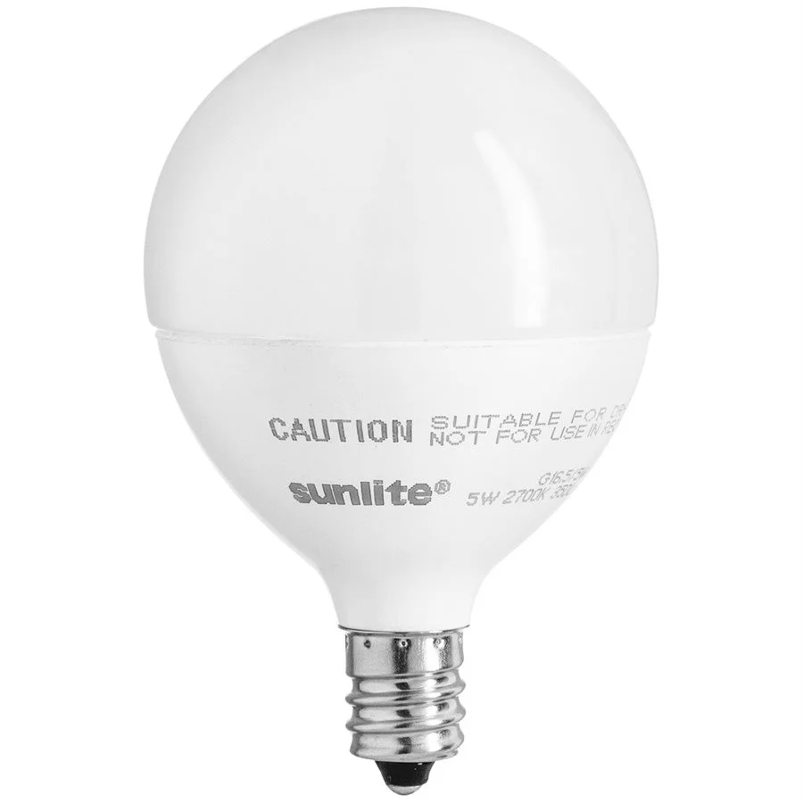 Sunlite G16.5 LED Globe Bulb, 7W, 500 Lumens, 4000K, Frosted, E12 Candelabra Base, Dimmable, 120V, 6-Pack