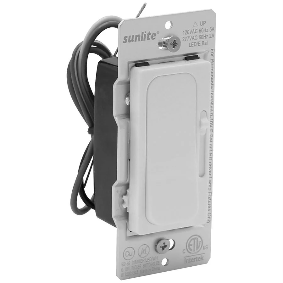 Sunlite LED Dimmer Switch, Wall Rocker Style, Slide Bar, Single Pole or 3-Way, 120-277V, 0-10V, White, 600W Max