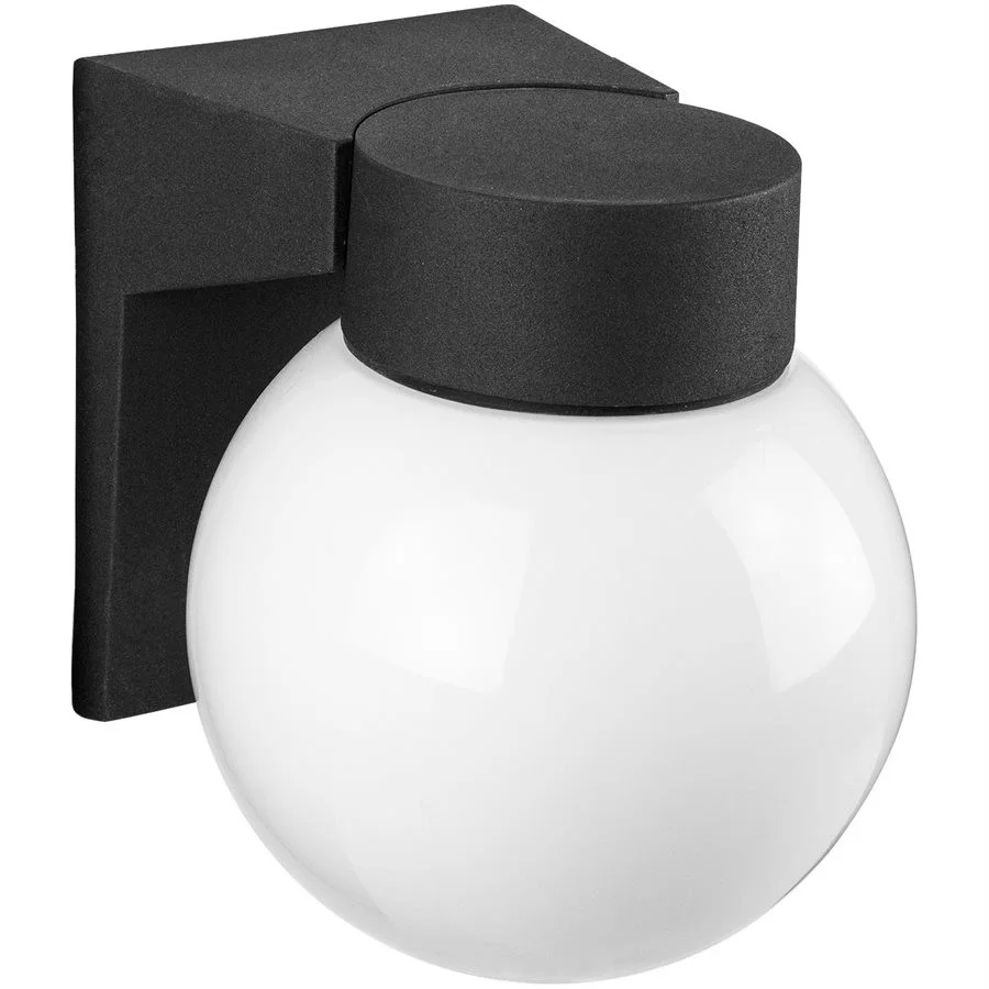 Sunlite ODI1000 Globe Style Outdoor Wall Fixture, 60W Max, 120V, E26 Base, Black, White Glass Globe