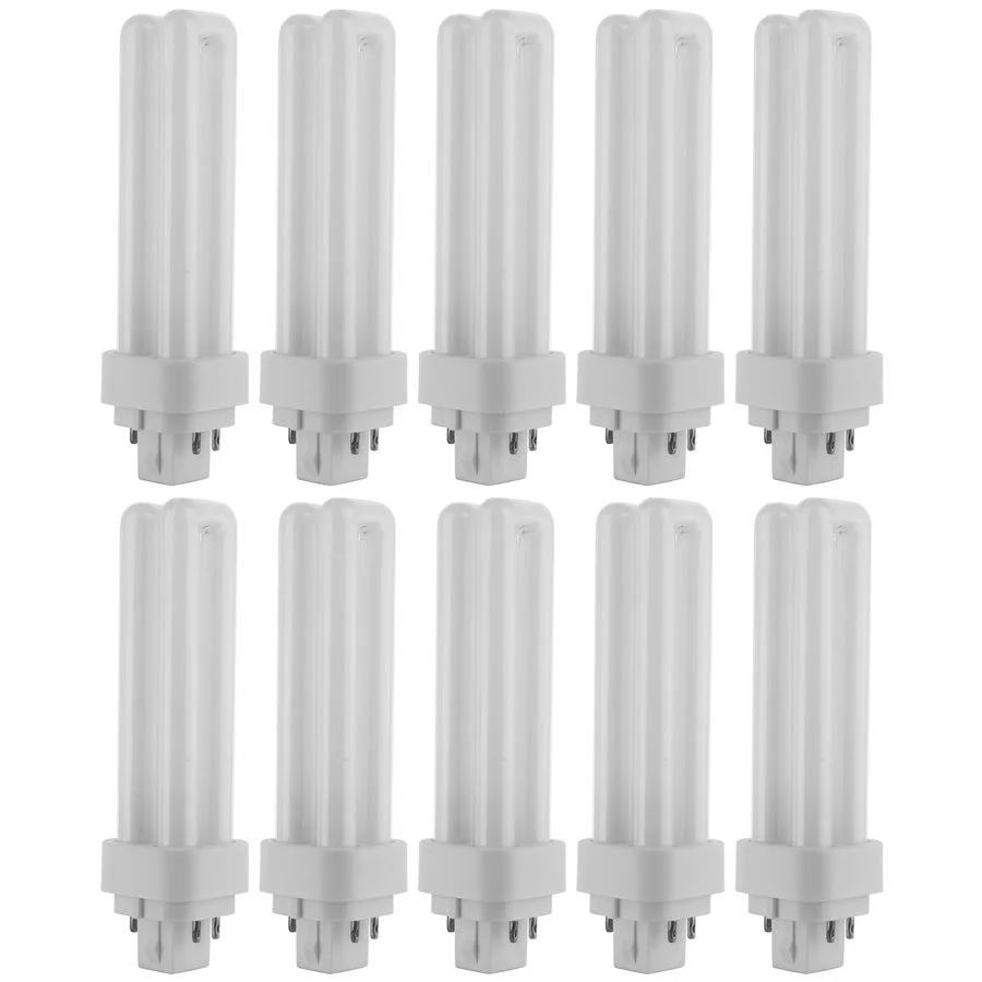 Sunlite PLD 4-Pin Double U-Shaped Twin Tube CFL Lamp, 13W, 3500K, G24q-1 Base, 780 Lumens, 10 Pack