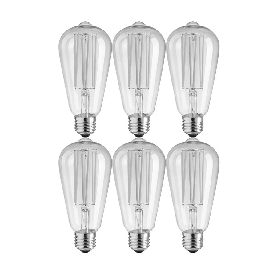 Sunlite ST19 LED Filament Lamp, 8.5W, 2200K, Clear, Long Filament, Frosted Style, 6-Pack