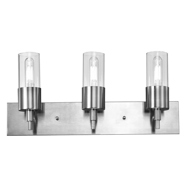 Sunpark 4476-A Vanity Light, 3-Light, 3 x 7W, 120V, Satin Nickel, Clear Glass