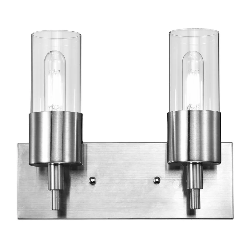 Sunpark Electronics 4476-A Vanity Light, 2-Light, 2 x 7W, T10 LED Filament Bulb, E26 Base, 120V, Satin Nickel, Clear ...