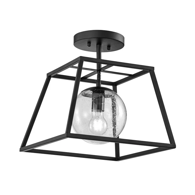 Sunpark Electronics C2009D Ceiling Fixture, 8W, 800lm, 120V, 2700K, E26 Base, Black Finish, Seeded Glass Shade