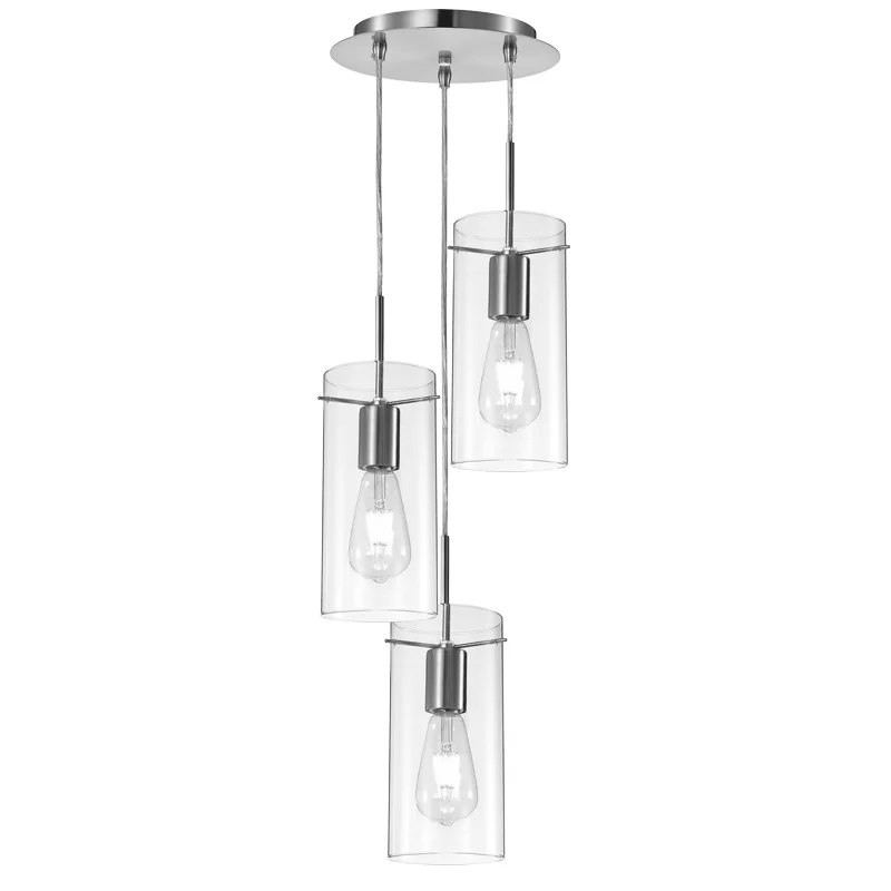 Sunpark Electronics P117-A-3 Mini Pendant, Satin Nickel, Clear Glass, 120V, 3 x E26 LED Bulbs, 2700K