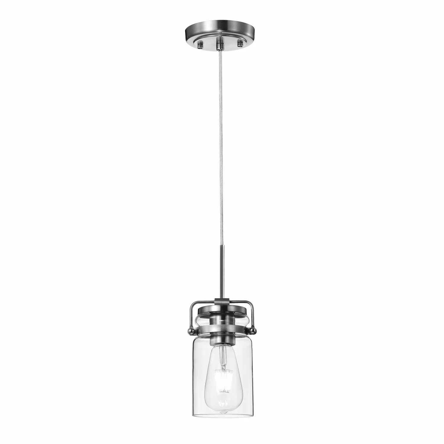 Sunpark P308 Mini Pendant, Satin Nickel, Clear Glass Shade, 120V, E26, 8W, 2700K
