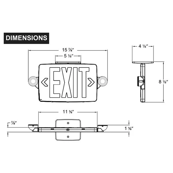 Thin Exit & Emergency Combo, 3 Universal Single/Double Face, Green Letters, White Housing - view 2
