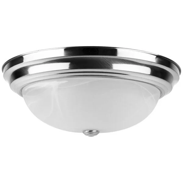 13" Traditional Dome Ceiling Light, 20W, 120V, 1200 Lumens, 3000K/4000K/5000K, CRI 80, Brushed Nickel, Alabaster Glas...