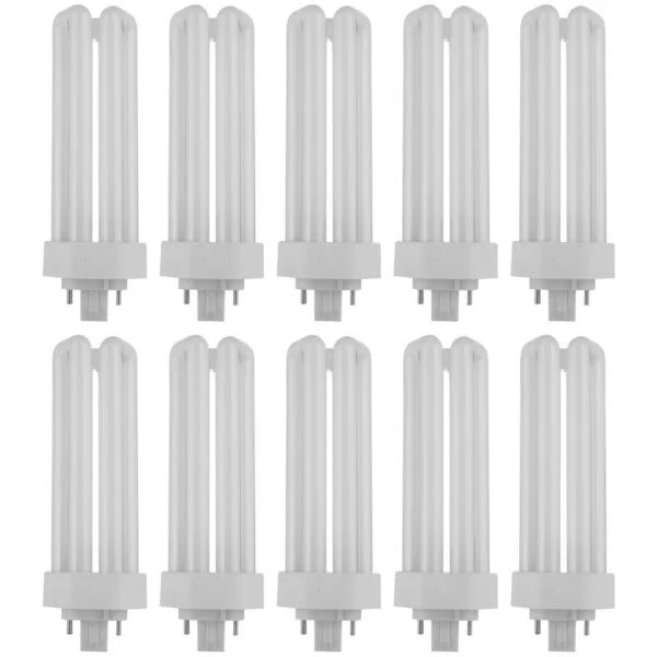 42W PLD Triple U-Shaped Twin Tube CFL Bulbs, 4-Pin GX24Q-4 Base, 10 Pack