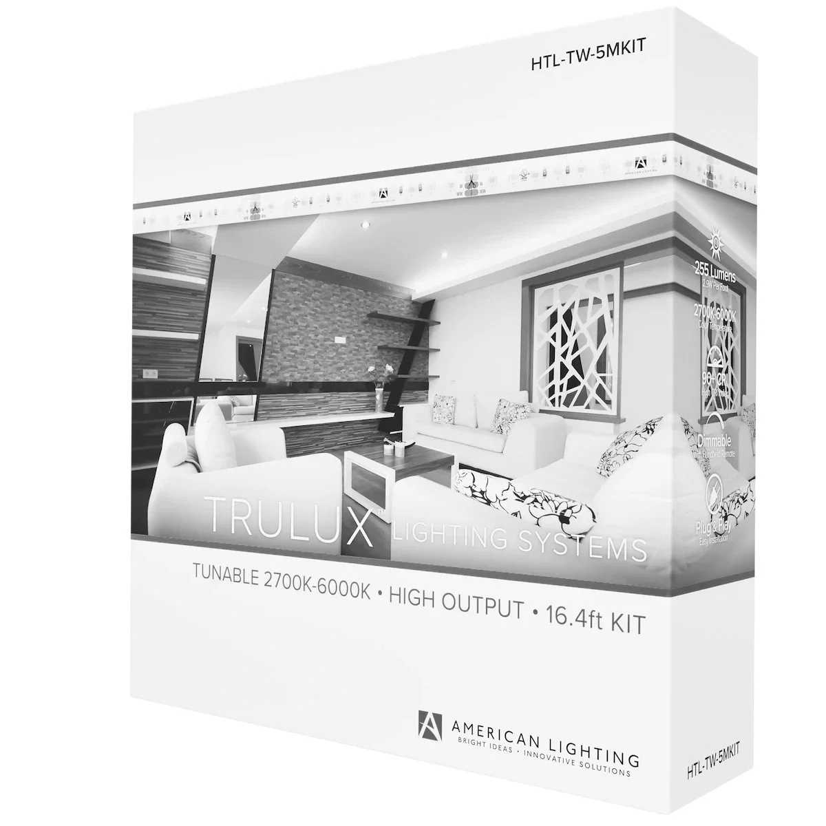 TruLux High Output Tape Light Kit, IP54, 5 Meter, 24V, Tunable White 2700K-6000K, 2.9W/ft