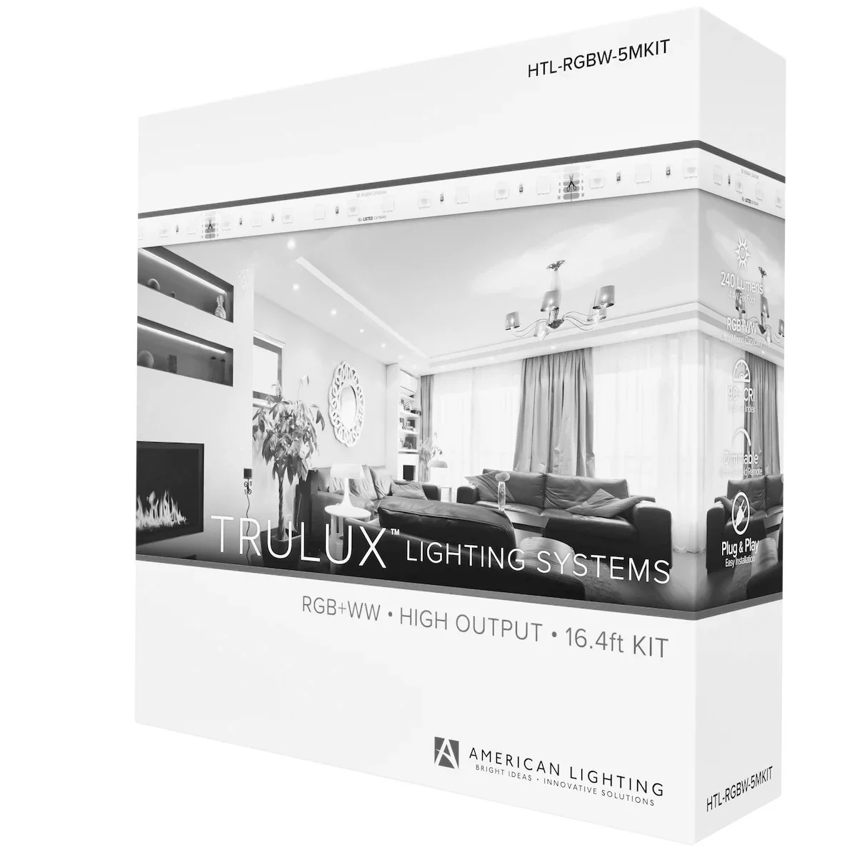 TruLux High Output Tape Light Kit, RGB+Warm White, 16.4FT, 4.6W/FT, 24V, IP54