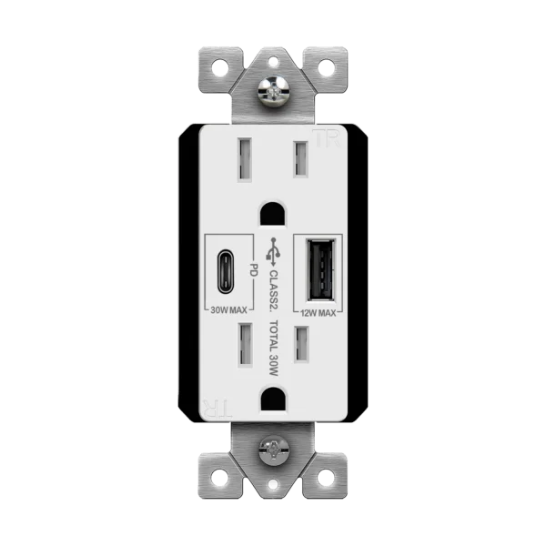 Dual Type-C USB Charger Receptacle, 36W Max Output, White