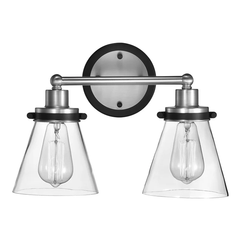 Vanity, 2 x 8W E26, Brushed Brass / Oil Rubbed Bronze, Clear Glass