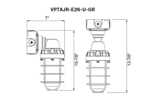 Vaportight Adjustable Jelly Jar, E26 lamp ready, 120-277VAC, Polycarbonate Lens, Grey, Die-cast Body...