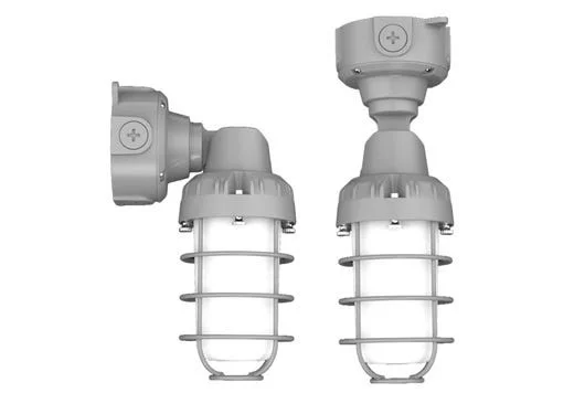 Vaportight Adjustable Jelly Jar, E26 lamp ready, 120-277VAC, Polycarbonate Lens, Grey, Die-cast Body with Adjustable Arm