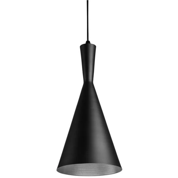 Vintage Inspired 7-Inch Cone Pendant, Farmhouse Décor, Medium Base Socket, Adjustable Cord Length, Matte Black with C...
