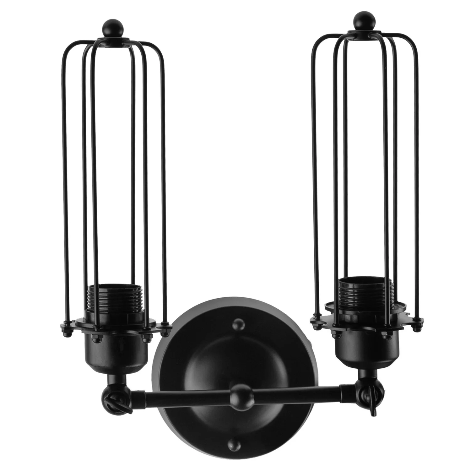 Vintage-Inspired Dual Caged Wall Sconce, Metal Industrial Style Fixture, Antique Rustic Décor, Farmhouse Designed, Tw...
