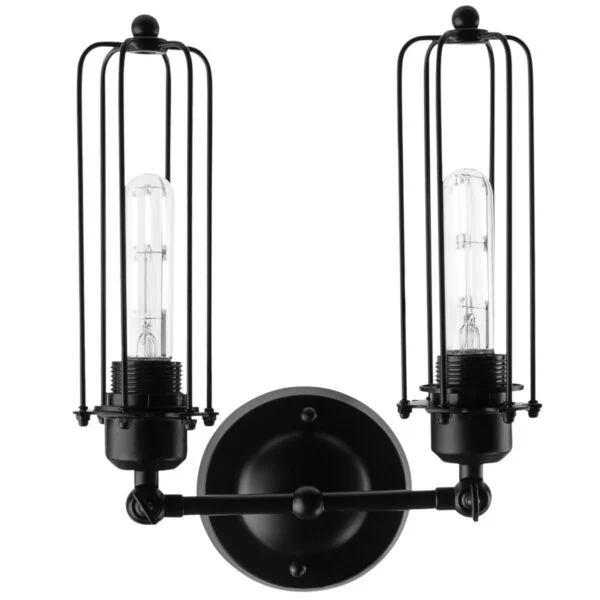 Vintage-Inspired Dual Caged Wall Sconce, Metal Industrial Style Fixture, Antique Rustic Décor, Farmh...