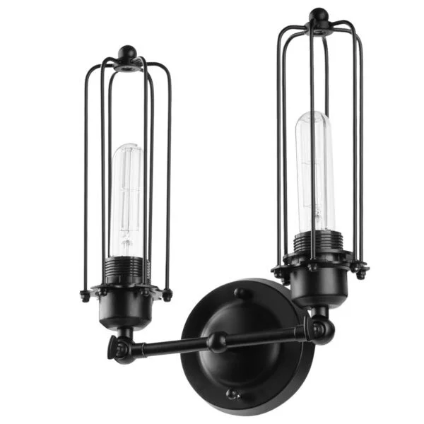 Vintage-Inspired Dual Caged Wall Sconce, Metal Industrial Style Fixture, Antique Rustic Décor, Farmh...