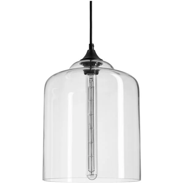 Vintage-Inspired Glass Cloche Dome Pendant, Farmhouse Light Fixture, Medium (E26), 49-Inch Braided Woven Cord, 12”, B...